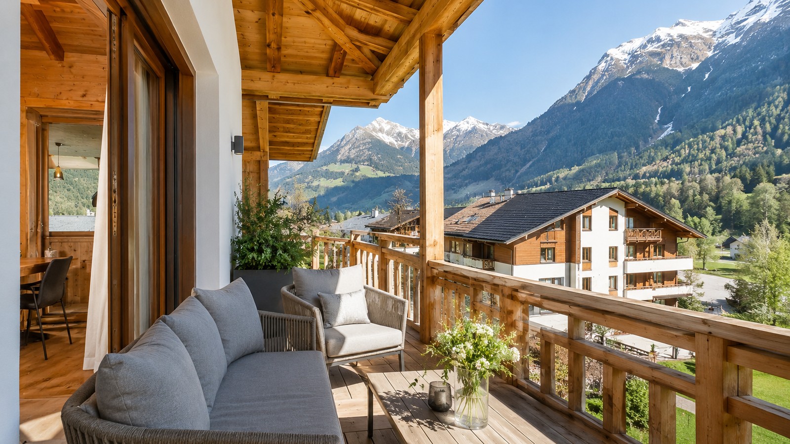 Wohnung mit Balkon und Blick auf die Berglandschaft